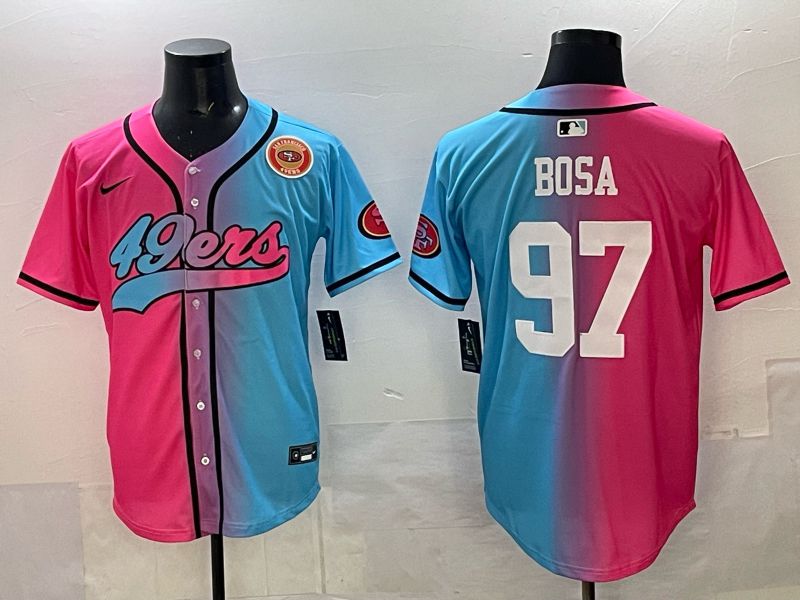 Men 2025 San Francisco 49ers #97 Bosa Pink Blue Nike Limited NFL Jersey 012